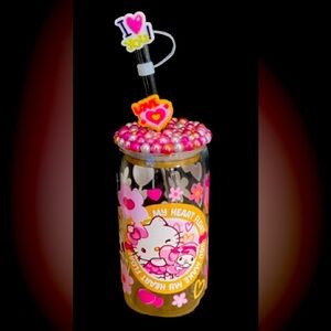 16oz glass tumbler with lid and glass straw